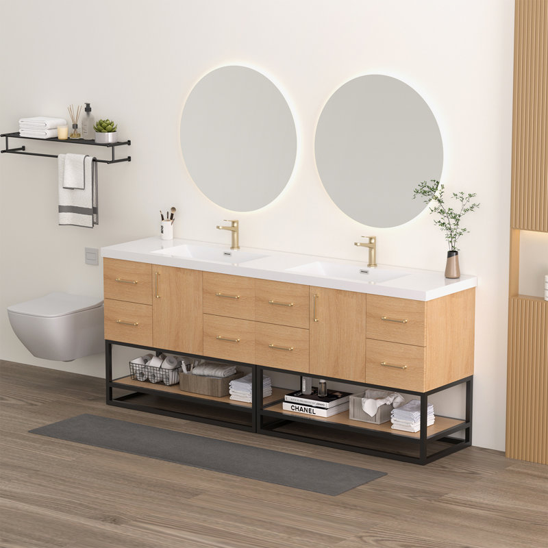 Meuble-lavabo autoportant Arden 84 po avec lavabo intégré en résine et tablette ouverte