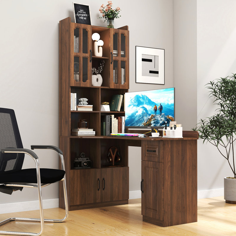Geller L-Shaped Corner Desk with Drawers & Hutch