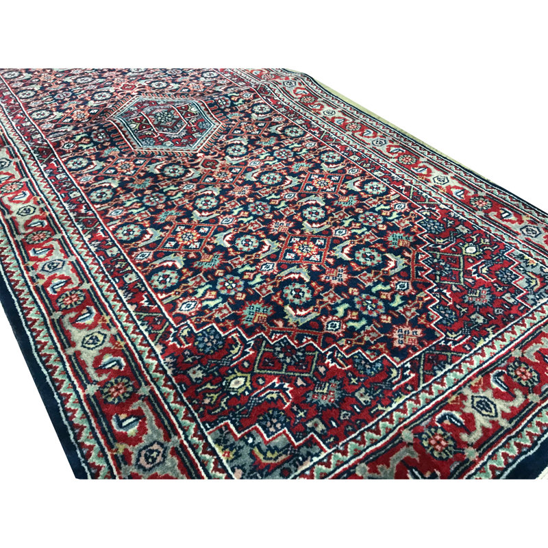 Hand-Knotted High-Quality Blue and Red Runner
