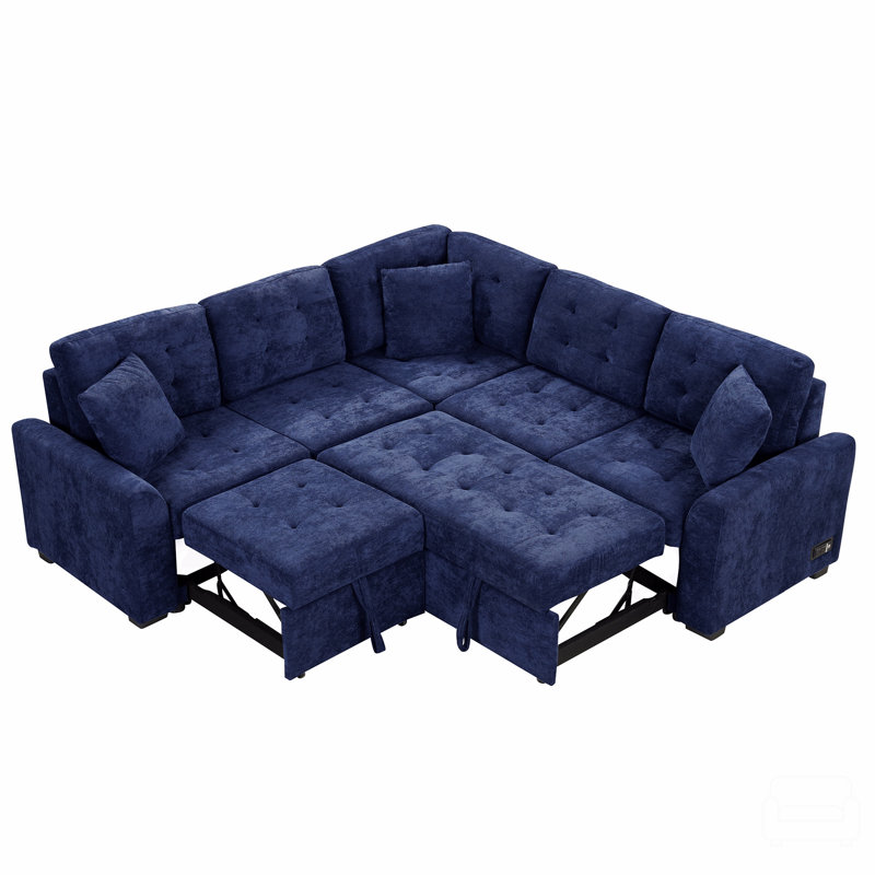 82.6" L-Shape Sofa Bed Pull-Out Sleeper Sofa With Wheels, Usb Ports, Power Sockets