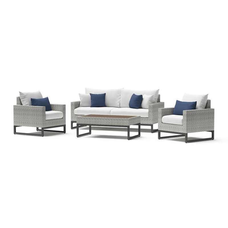 Milo 4 Piece Rattan Sunbrella Sofa Set with Cushions, Beige, Gray