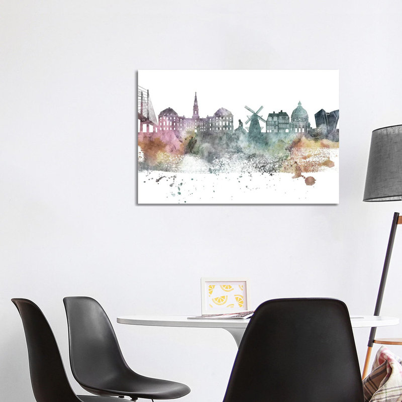 Copenhagen Pastel Skyline by Wall Decor Addict - Wrapped Canvas Painting, 101.6 cm H x 66.04 cm W x 1.91 cm D