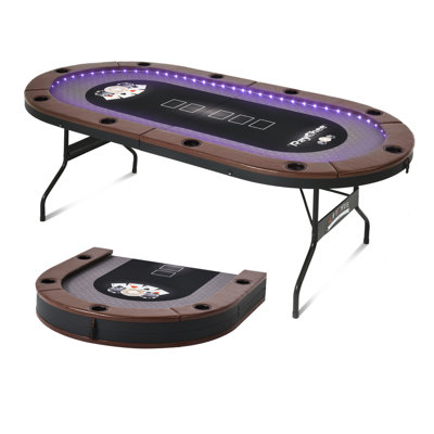RayChee 84'' 10-Player LED Poker Table Foldable, Texas Holdem Table w/Inlaid LED Light, 2 USB & 2 Type-c Ports