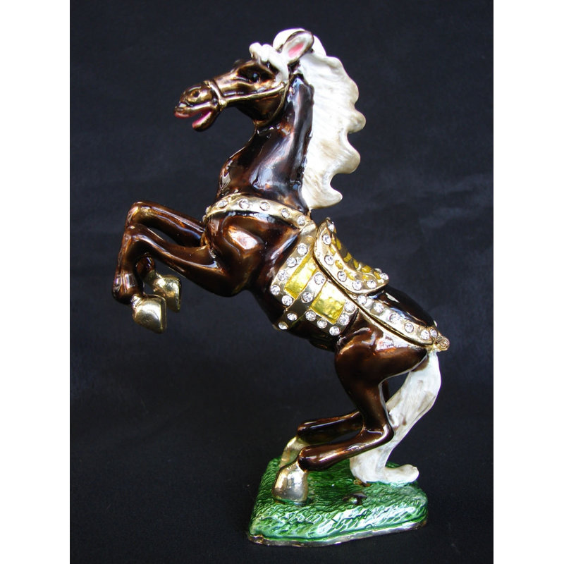 Figurine cheval victoire Feng Shui Bejeweled, Brun foncé / blanc / vert
