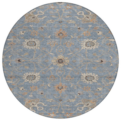 Tapis extérieur lavable rond 8 pi bleu ivoire et corail