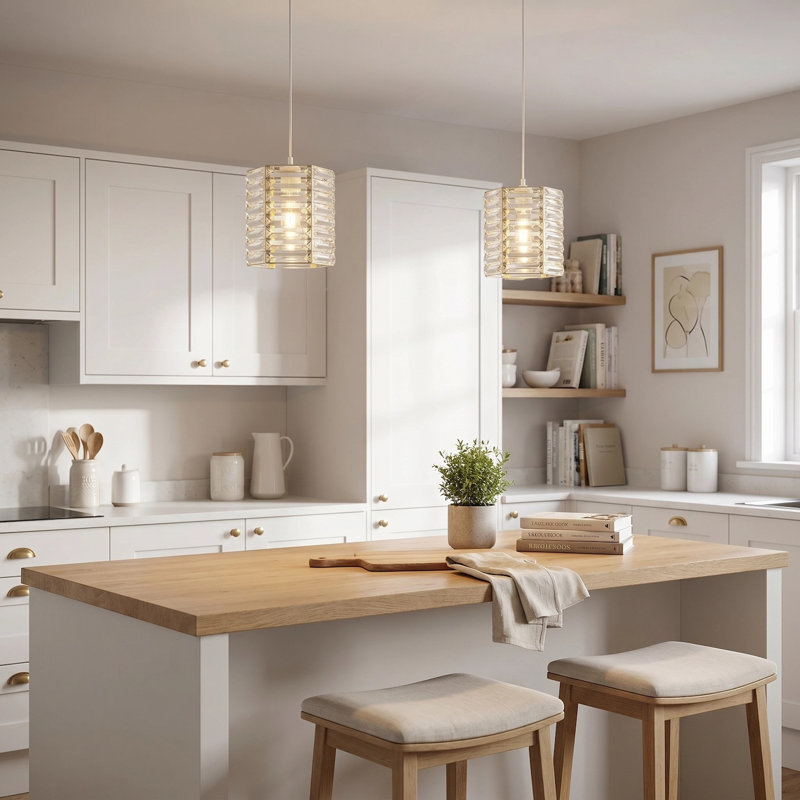 Modern Hexagonal Polished Gold Pendant Shade With Clear Acrylic Rods By 