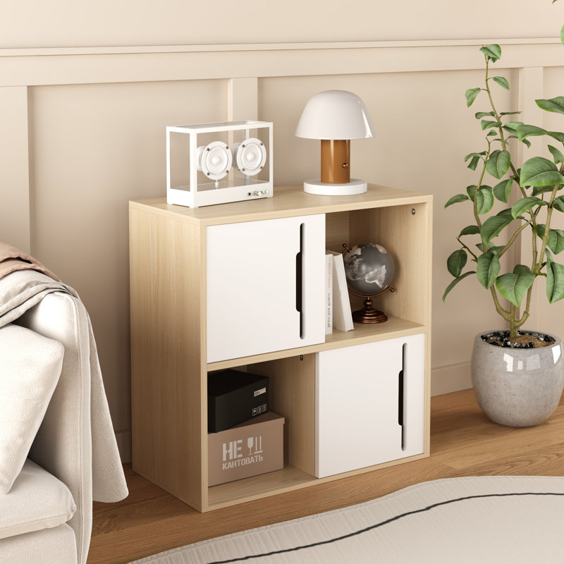 Meuble de rangement à 4 compartiments, bibliothèque modulaire en bois avec 2 portes, organisateur de rangement à compartiments ouverts, étagère d'exposition autoportante pour salon, chambre à coucher, bureau