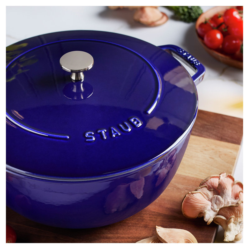 Staub Cast Iron Round Cocotte, Dutch Oven, 5.5-Quart, Serves 5-6, Made In France, Peony Pink, Dark Blue