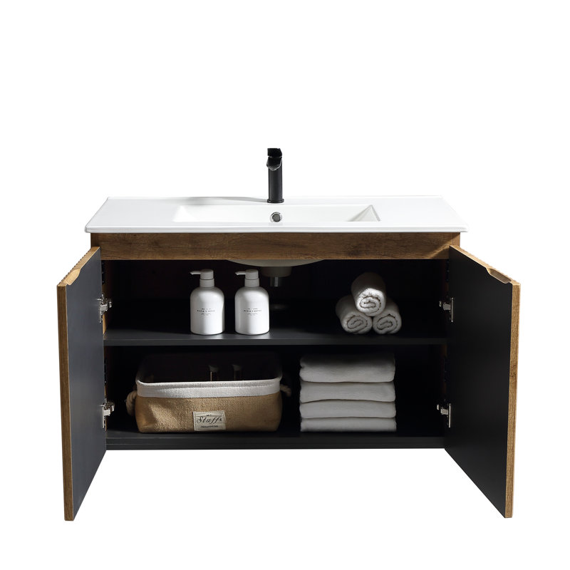 Meuble-lavabo autoportant traditionnel Halston 36 po en bois d'ingénierie avec lavabo intégré et rangements intégrés, 36