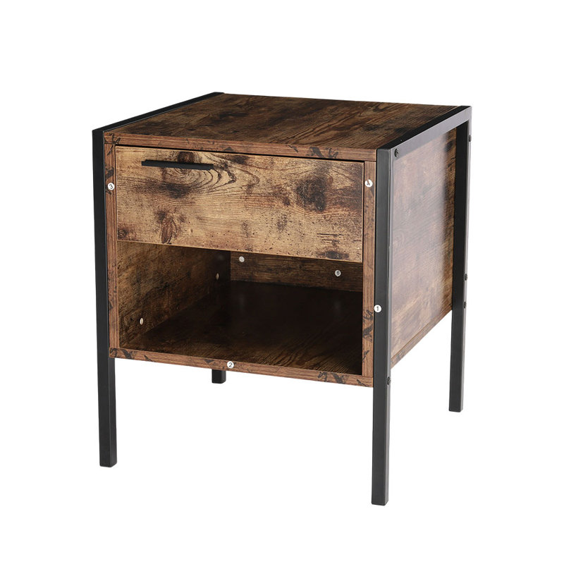 Rustic Nightstand with Drawer & Open Storage