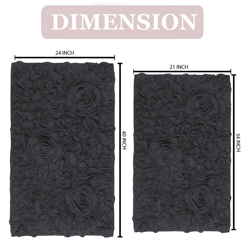 100% Cotton Bath Rug (Set of 2), Gray