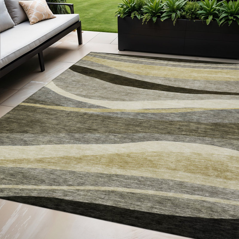 Tapis extérieur lavable abstrait gris et noir taupe 5 pi x 8 pi