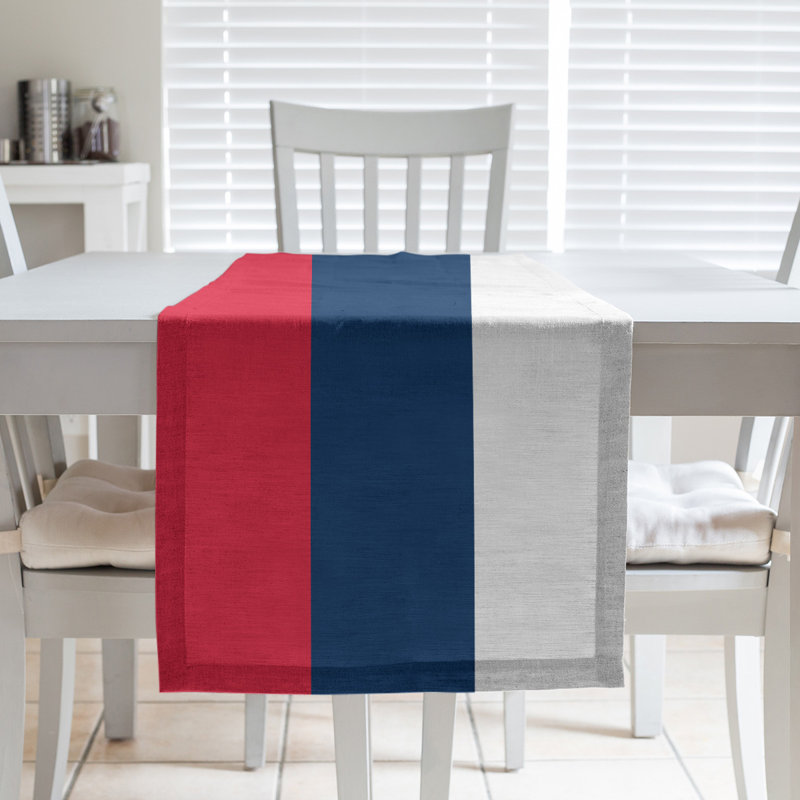 Miami Basketball Table Runner, 90" L x 16" W, Red/Navy Blue/White, Cotton Twill