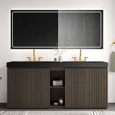Meuble-lavabo moderne avec lavabo à quartz intégré et grand espace de rangement