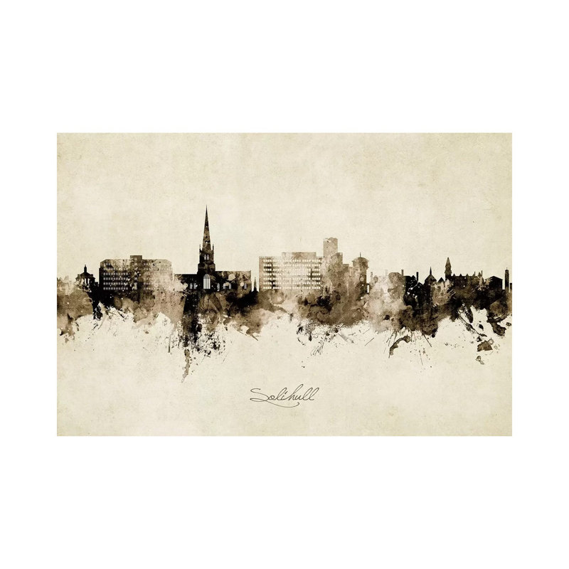 Solihull England Skyline Vintage by Michael Tompsett - Wrapped Canvas Painting, 20.32 cm H x 30.48 cm W