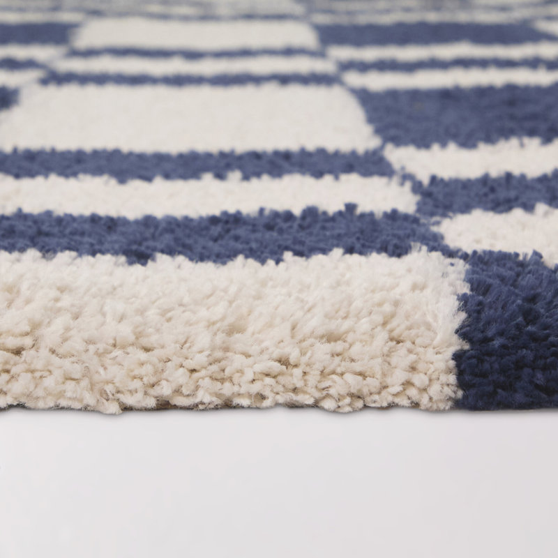 Tapis bleu marine à carreaux Dorolice, Rectangle 5 pi 3 po x 6 pi 12 po