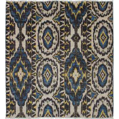 Tapis de zone en laine shalimar noir/crème 11 po x 6 pi en laine one-of-kind-noué la main Céline