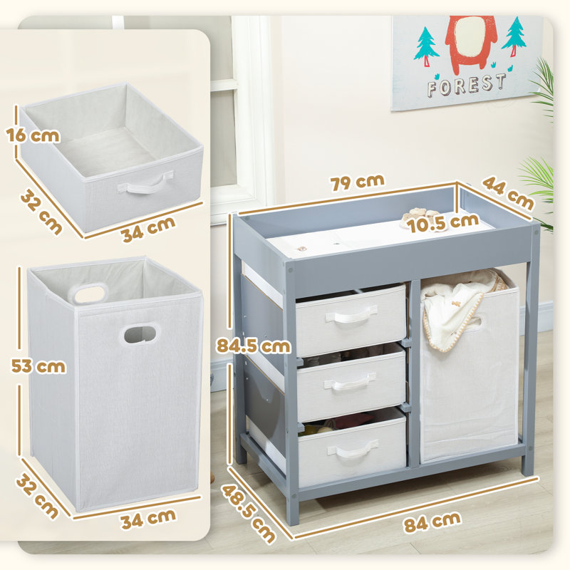 AIYAPLAY Baby Changing Table with 4 Drawers for 0-12 Months Max. 11kg, Grey