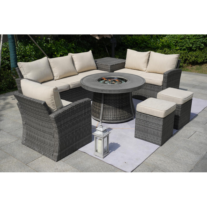 Ensemble de conversation avec canapé 7 pièces Alfonso, Beige, gris