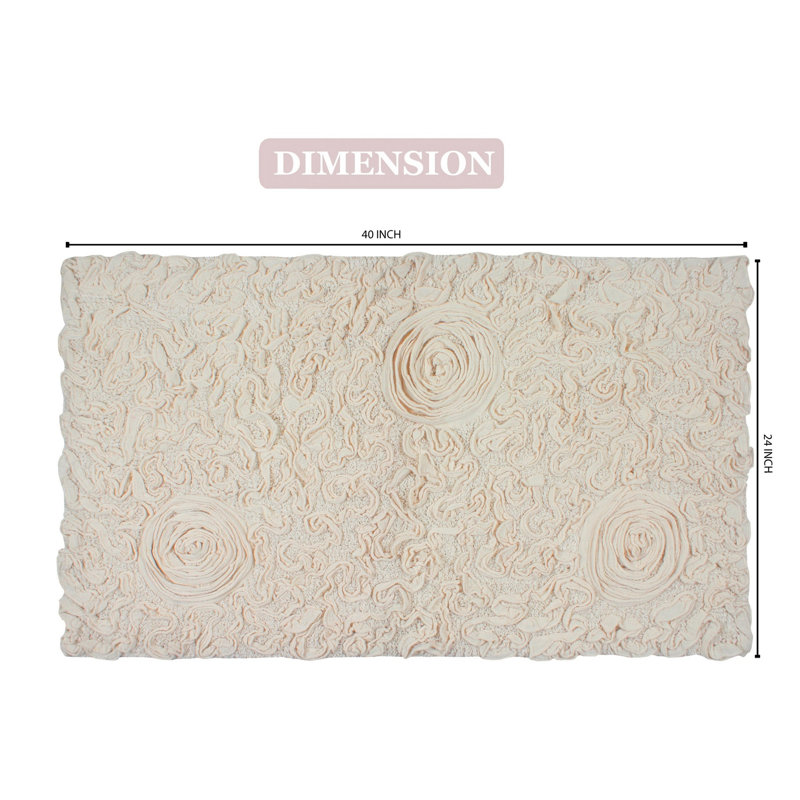 Tapis de bain en coton touffeté à motif floral rose Pascoe, Ivoire, Simple - L 40 po x l 24 po