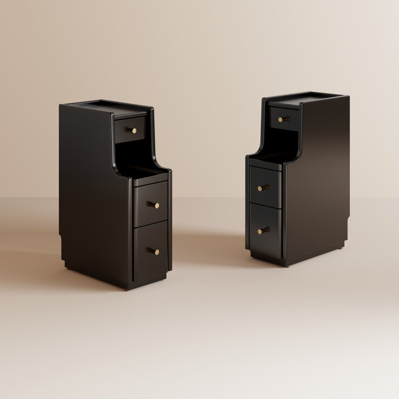 Two 20-inch solid wood nightstands with beveled tabletop design, equipped with cable holes, suitable for small bedrooms
