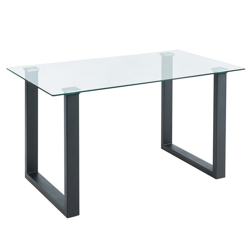 Adymn Glass Top Metal Base Dining Table, Black