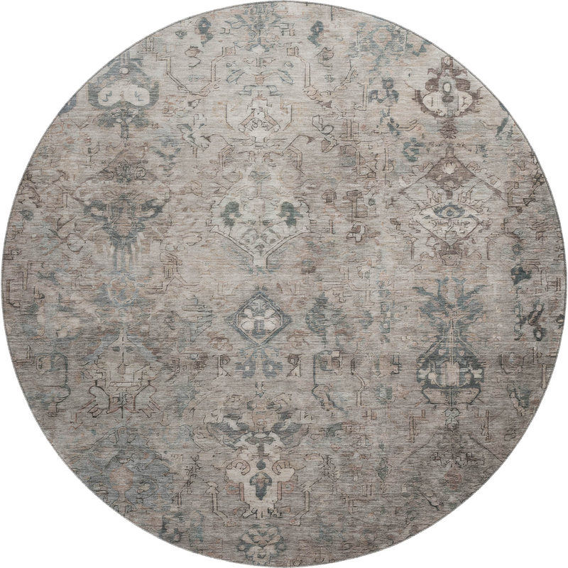 Premium Machine Washable Mayfield Global Rug, Taupe, 8' Round