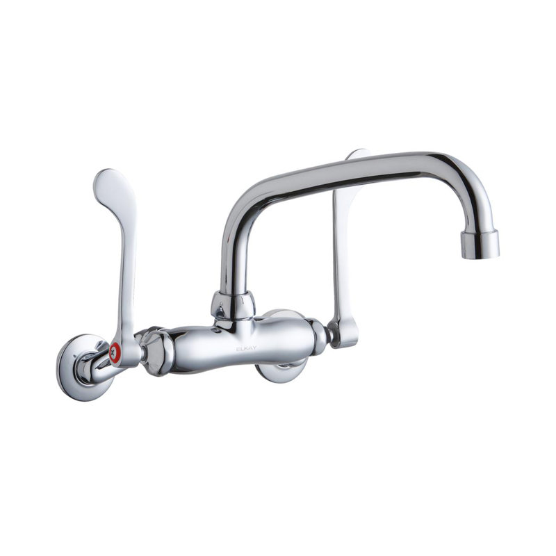 Foodservice 3-8" Adjustable Centers Wall Mount Faucet w/8" Arc Tube Spout 6" Wristblade Handles 2" Inlet