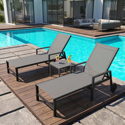 PURPLE LEAF 2 Piece Outdoor Chaise Lounge Set Aluminum Patio Recliner Chair with Wheels and Armrests for Pool Backyard Beach Grey