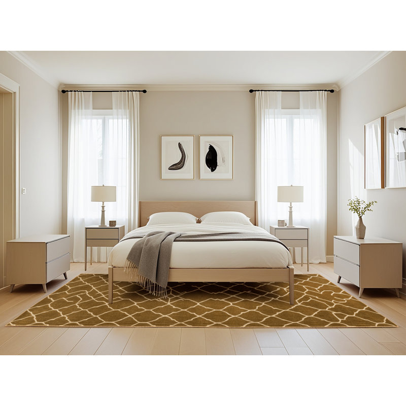 Machine Washable Trellis Brown Area Rug, Rectangle 5' x 8'