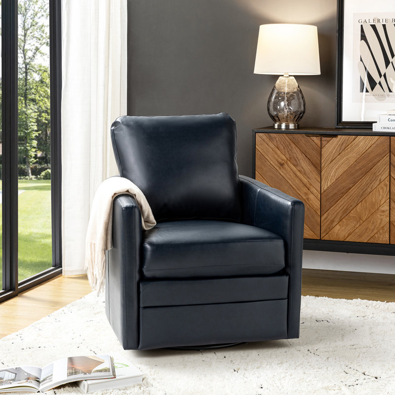 Avalise Faux Leather Swivel Armchair, Navy Faux Leather