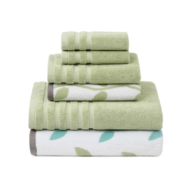 Modern Threads Organic Vines 6-Piece Yarn Dyed Jacquard & Solid Towel Set – 100% Cotton, Quick Dry & Absorbent Bath, Hand & Washcloths