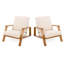 Fauteuil club de 2 pour la terrasse et le bord de la piscine avec coussin de siège beige à assise profonde et à angle en bois
