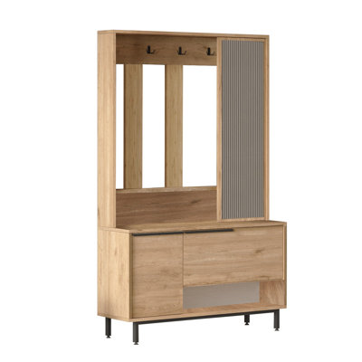 Modern Hall Stand with Metal Legs, Walnut Color, 70.2 x 70.2 x 13.9 inches | 100% Melamine Coated Particle Board, Thickness: 0.7 inches | Stylish & Functional Storage Solution for Entryway & Hallway