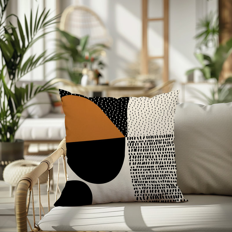 Coussin carré intérieur / extérieur pia, H 19 po x l 19 po, Orange brûlé / noir / blanc cassé