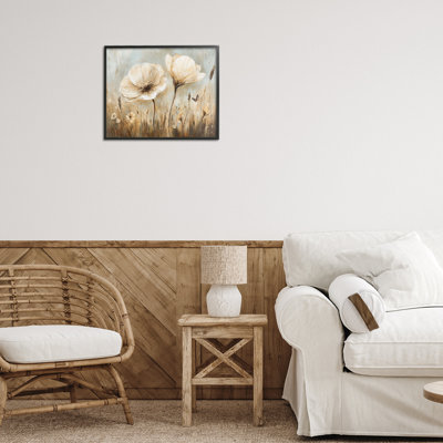 White Wildflowers Brown Meadow Framed Giclee, design by Petal Prints Design