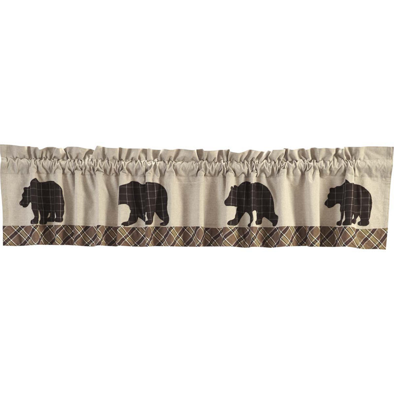 Cantonnière sur mesure en coton à carreaux Wyatt / kaki / espresso / vert mousse, H 16 po x l 90 po x P 2 po