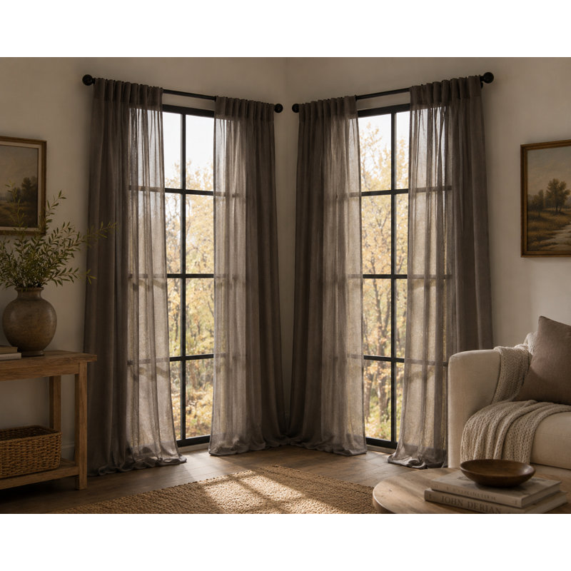 Belasquez Semi Sheer Curtain Single Panel, 54" x 108", Brown