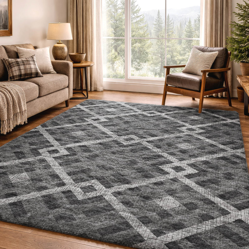 Tapis à poil long de qualité supérieure lavable à la machine ADS616, Charcoal, 8' x 10'