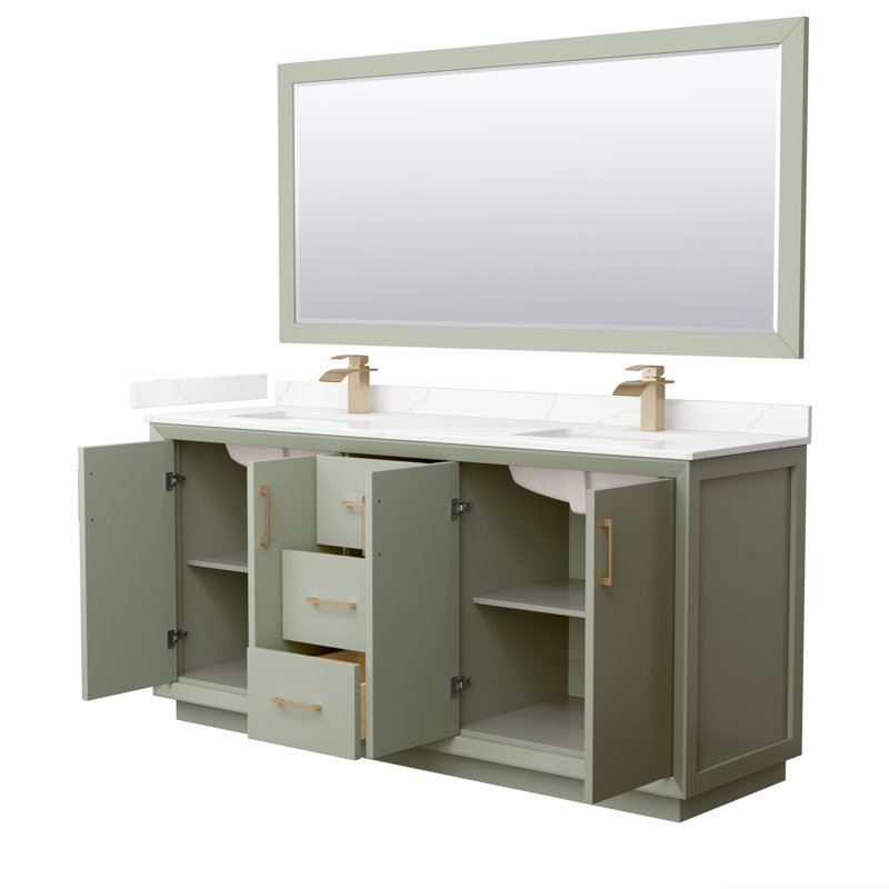 Strada 72'' W Double Vanity, Giotto Quartz, Light Green, Matte Black
