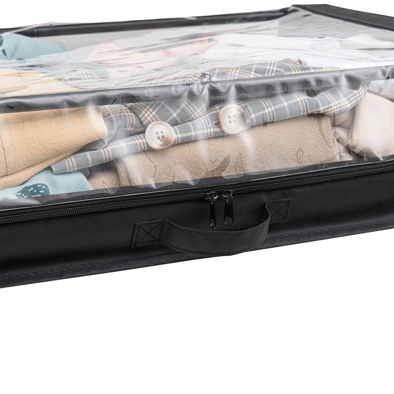 Set Of 2 Under-Bed Rolling Storage Container With Transparent Cover, Versatile Space-Saving Design, And Smooth-Glide Multi-Directional Wheels – Ideal For Organizing Clothes, Shoes, And More