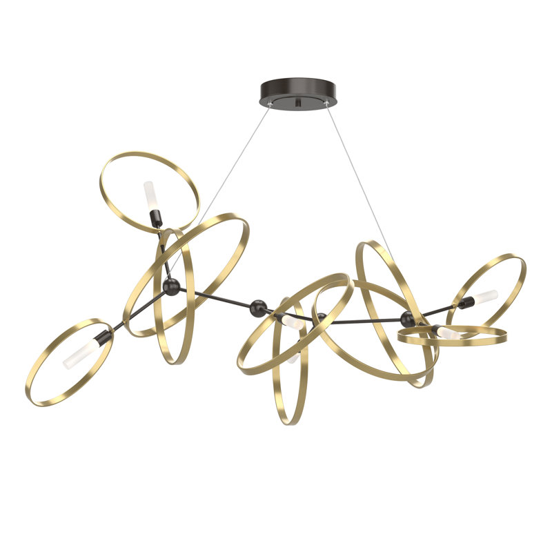 Lustre géométrique unique à 6 lumières Celesse, Bronze huilé, Argenté