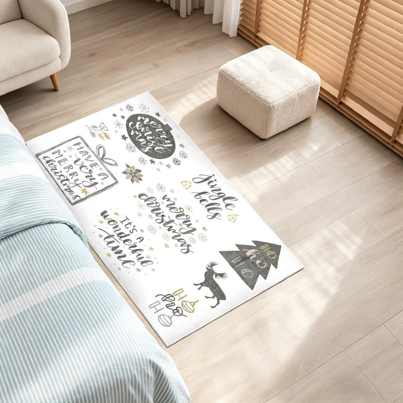 Tapis intérieur noir lavable à la machine, avec inscriptions de Noël et du Nouvel An, Rectangle 32 po x 47 po