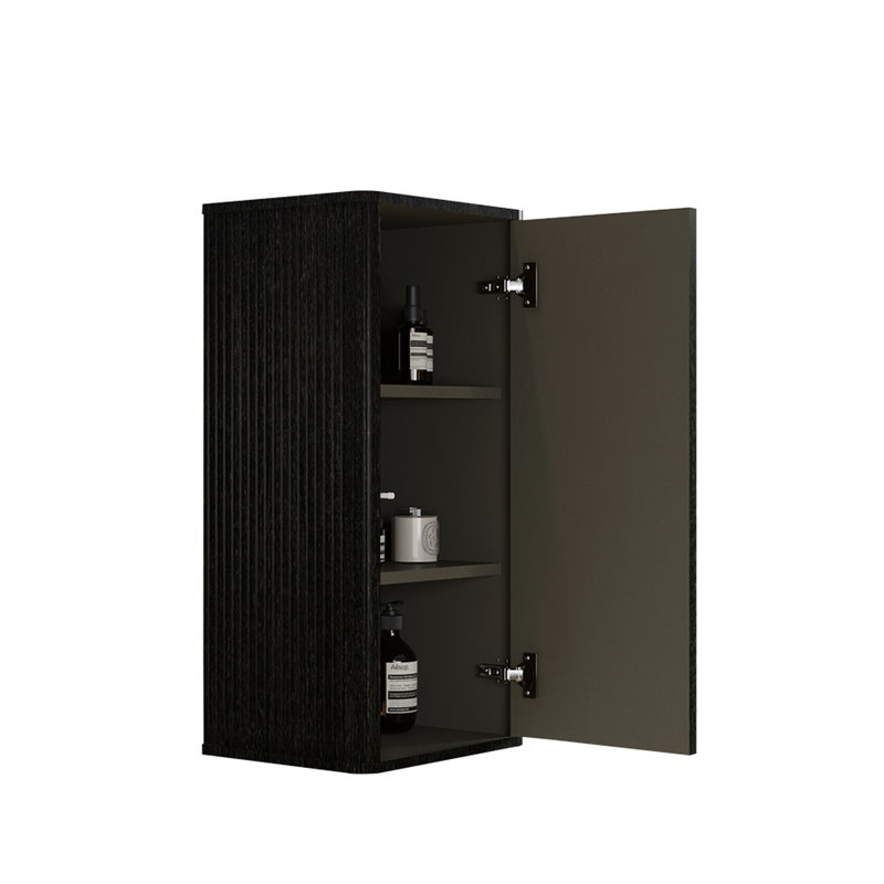 Armoire de salle de bain chic - brun noir, avec des textures rayées et des motifs de rangement pratiques, Noir
