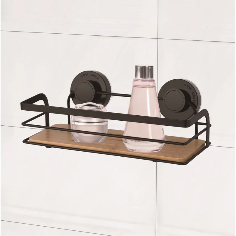 Tablette de rangement en bambou pour douche avec ventouses