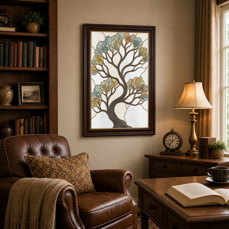 Art mural toile sarcelle et orange vitrail, 24"H x 16"W