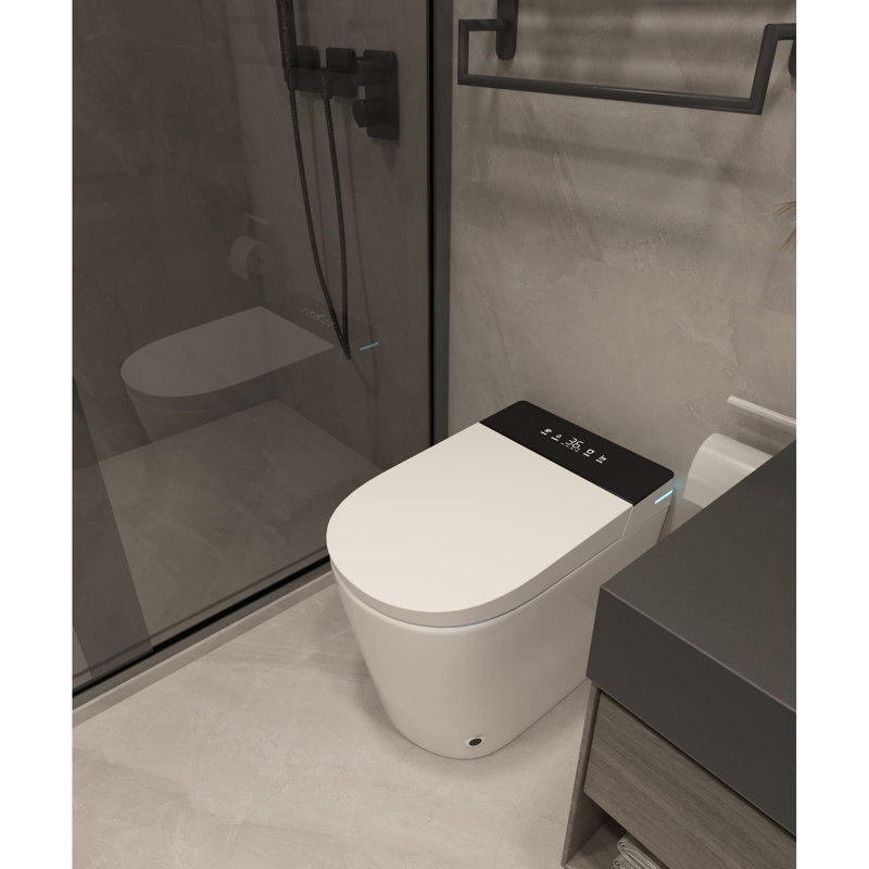 Bathroom Smart Bidet Toilet Unit - Auto Open/Flush, Heated Seat, Warm Air Dry Feature Compact Functionality Flush, Option