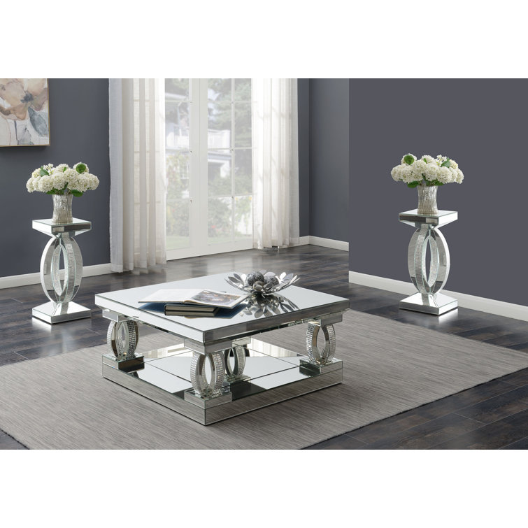 Hensel 3-Piece Mirrored Coffee And End Table Set Silver