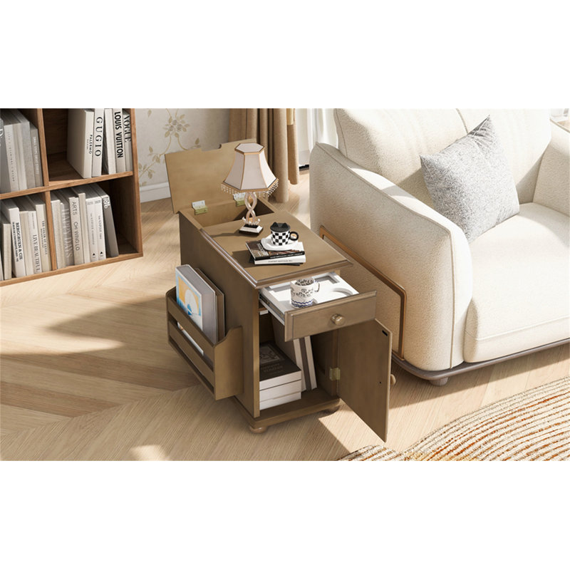Table de bout rétro avec plateau rabattable, Brun