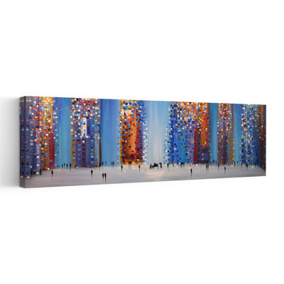 Vibrant City Night 1 Piece Wrapped Canvas Panoramic Wall Art